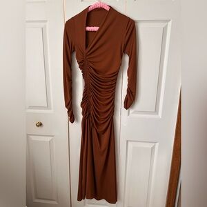 Mango Long Sleeve Brown Dress